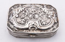 A 19th century Ottoman silver snuff box, marks rubbed out, of rectangular canted form,