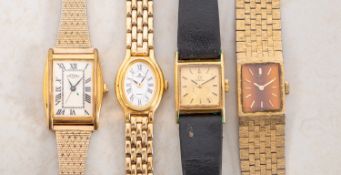 Omega, a lady's gold-plated wristwatch the square gilt dial with raised baton numerals,