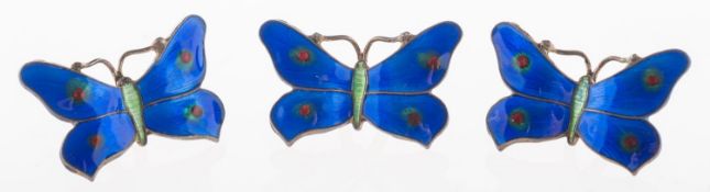 John Aitken & Son. Three enamelled butterfly buttons