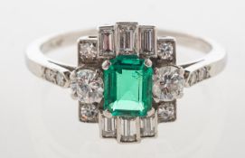 An Art Deco emerald and diamond ring,