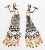 A pair of French antique faux pearl chandelier earrings,