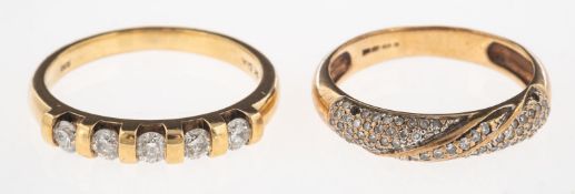 Two 9ct gold diamond rings,