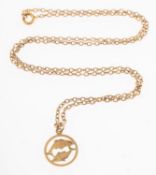 A 9ct gold Pisces pendant with chain, a 9ct gold openwork Pisces pendant, UK hallmark,