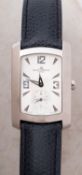 Baume & Mercier a stainless-steel Hampton wristwatch the rectangular silvered dial with Arabic