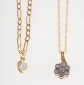 A diamond pendant with chain and an anklet with heart charm,