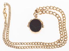 A fob chain with a bloodstone and carnelian fob, the chain of graduated curb links, approx. 5.