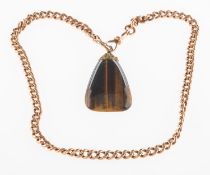 A fob chain with attached tiger's eye pendant, the fob chain with swivel clasp and bolt ring,