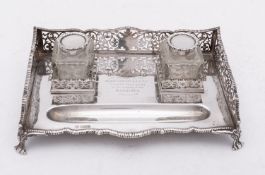 An Edward VII silver inkstand by William Hutton & Sons Ltd, London 1901,