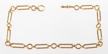 A fob chain, of elongated rectangular links with twist ends, interspaced with circular links,
