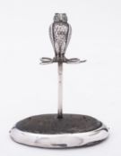 An Edward VII silver Owl hat-pin stand by Arthur Johnson Smith, Birmingham 1906, RD 481713,