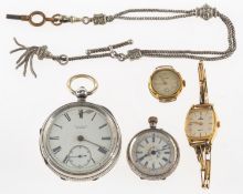 Four watches - W.R. Lisle, Exeter retailer, a silver open-faced pocket watch