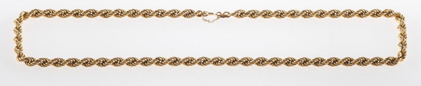 A rope twist chain, with safety chain, UK import mark for 375, 9ct to jump ring,