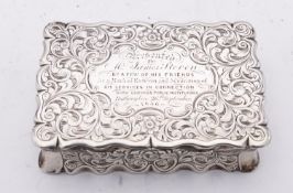 A Victorian silver table snuff box by Hilliard & Thomason, Birmingham 1851,