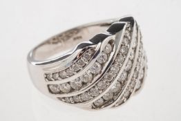 A 14ct white gold diamond ring, a ring of multi-rows of graduated brilliant-cut diamonds,