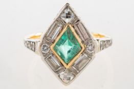 An emerald and diamond ring,