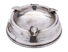 A George V silver cigar ashtray by J E Ltd, London 1925, of loaded circular form, 4x15cms., (1.