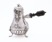 A French silver chocolate pot marked on the lid and body with a Fleur-de-lis also marked to the