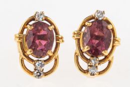 A pair of pink tourmaline and diamond earrings,