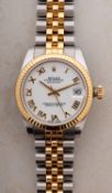 A lady's Rolex Datejust Oyster Perpetual two-tone gold and stainless-steel wristwatch the round