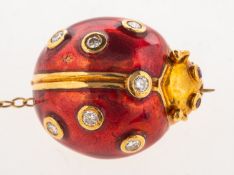 Cropp & Farr. A 1980's 18ct gold diamond and enamel ladybird brooch,
