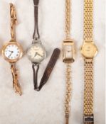 Two gold watches and two further watches to include Timar a 9ct gold rectangular lady's wristwatch
