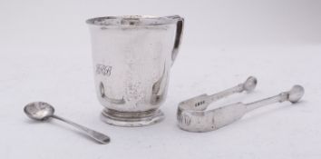 A mixed group of silver including; a George VI christening mug Birmingham 1944,