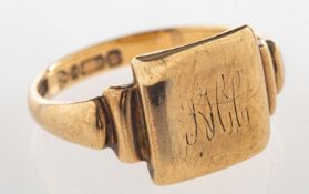 A 9ct gold signet ring, circa 1940's, of square form,