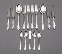 An Elizabeth II silver Pembury and Bead pattern canteen of flatware by Mappin & Webb,