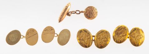 Two pairs of cufflinks and a single cufflink,