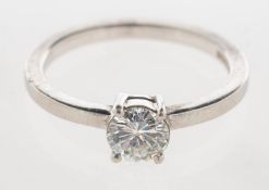 A platinum diamond solitaire ring, claw set with a brilliant-cut diamond, diamond approx. 0.