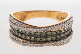 A 9ct gold diamond and green diamond ring, a bi-colour ring,