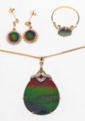 A 9ct gold suite of ammolite set jewellery,