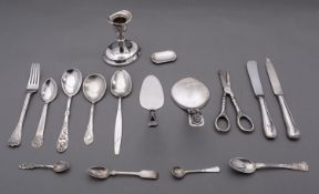 A mixed group of early 20th century Danish silver including; a dwarf candlestick with loaded base,