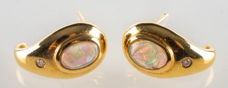 A pair of 18ct gold opal and diamond earrings,