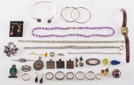 A mixed group of costume and silver jewellery,