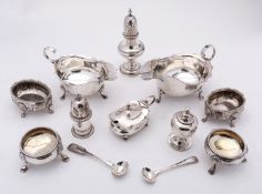 A mixed group of silver including; a George V muffineer Birmingham 1913,
