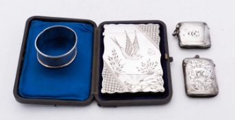 A late Victorian silver card case by Hilliard & Thomason, Birmingham 1892,