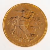 A boxed 2005 full sovereign, Elizabeth II, 2005, full sovereign, 8.1grams.