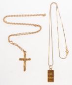 Two pendants with chains, including an abacus pendant, marked 20, WH to verso, length approx. 2.