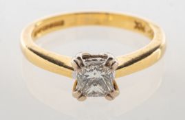An 18ct gold princess-cut diamond ring, claw set with a princess-cut diamond, diamond approx. 0.
