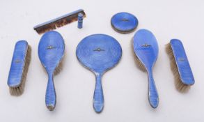 A mixed group of silver and enamel dressing table items with RAF emblems including; a hand mirror,