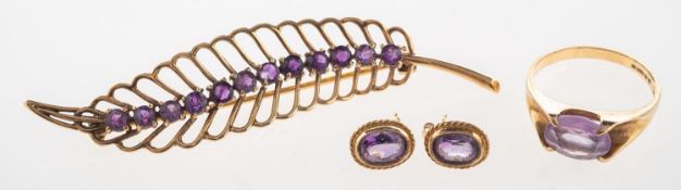 A group of amethyst set jewellery,