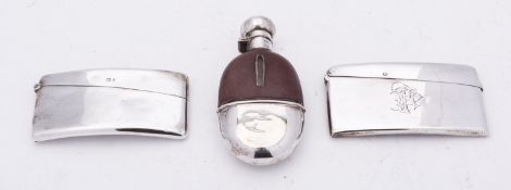 A Victorian silver and glass hip flask by Minshull & Latimer, Birmingham 1891, of small oval form,