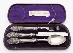 A Victorian silver three piece silver christening set by Hilliard & Thomason, Birmingham 1872,