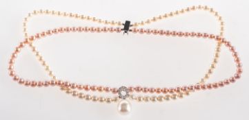 A double row cultured freshwater pearl and diamond necklace,