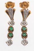A pair of emerald and diamond drop earrings,