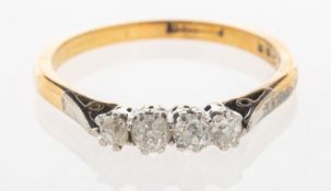 A four stone diamond ring, claw set with four old-cut diamonds, diamonds approx. 0.