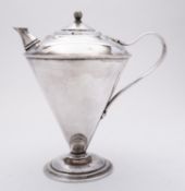 An Art Nouveau silver plated coffee jug in the manner of W.A.S. Benson, not marked, 22cm., (8.6ins.