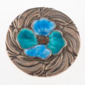 A postwar era silver and enamel brooch, of flowerhead form with blue enamelling, by A H Darby & Son,