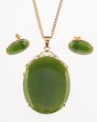 A New Zealand jade pendant, chain and a pair of stud earrings,